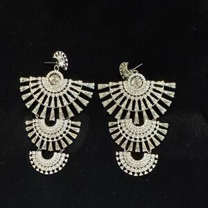 Swarovski Silver Crystal Fan Drop Earrings